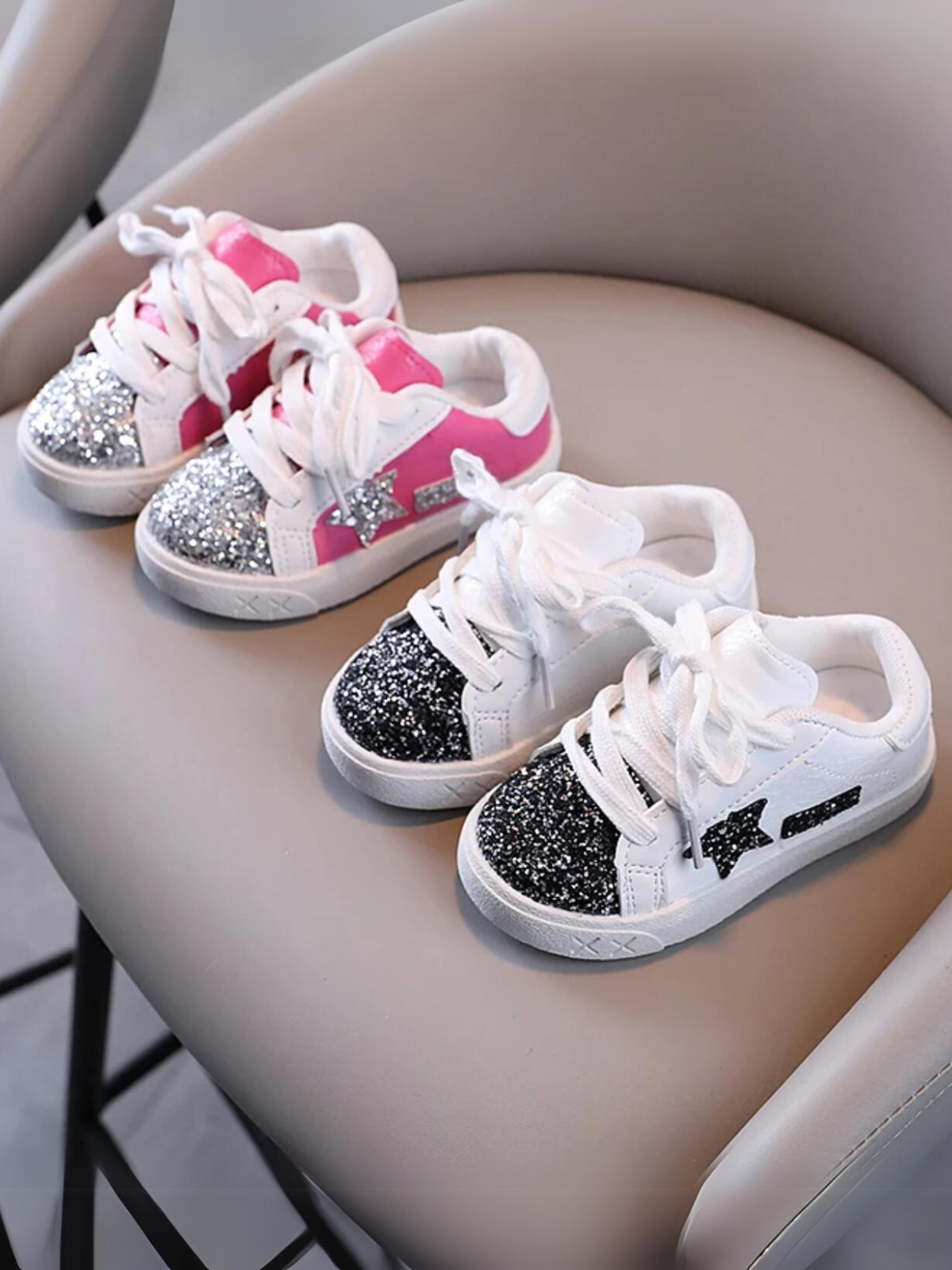 Girls Glitter Star Sneakers - Sparkling Comfort and Style By Liv and Mia